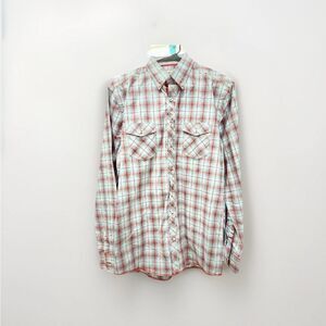 Panhandle Rough Stock Men’s Medium Slim Fit 100% cotton Blue/Red Plaid Button